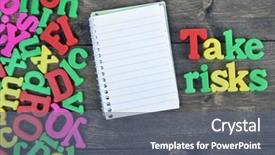  Presentation with take - PPT theme consisting of taking control strategy - take risks word on wooden background and a gray colored foreground