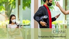  Presentation with queue - Colorful PPT theme enhanced with take-temperature-for-customer backdrop and a mint green colored foreground