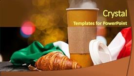  Presentation with takeaway coffee - Beautiful PPT theme featuring takeaway coffee in a paper cup backdrop and a tawny brown colored foreground