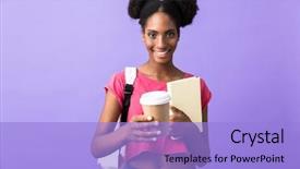  Presentation with african violet - Presentation theme enhanced with takeaway coffee isolated over violet background and a light blue colored foreground