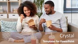  Presentation with african people - Colorful presentation design enhanced with takeaway-food-drinks-and-people backdrop and a coral colored foreground