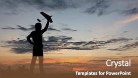  Presentation with teenager development - Amazing PPT theme having takeoff - boy with airplan toy outdoors backdrop and a coral colored foreground