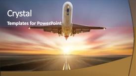  Presentation with runway - Audience pleasing slide set consisting of takeoff - passengers airplane taking-off the runway backdrop and a ocean colored foreground