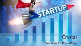  Presentation with rocket - Colorful presentation theme enhanced with takeoff - small kid in start-up concept backdrop and a light blue colored foreground