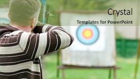 Presentation with target - Colorful presentation design enhanced with man archery - archer with bow takes aim backdrop and a seafoam green colored foreground