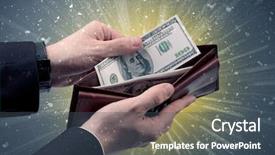  Presentation with hand cute dolls and toy - PPT theme enhanced with takes out dollar from wallet background and a ocean colored foreground