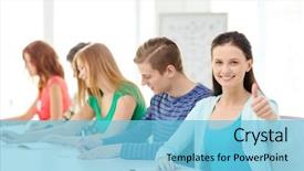  Presentation with education middle school arabic kids - Cool new presentation design with test taking - education and school concept backdrop and a light blue colored foreground