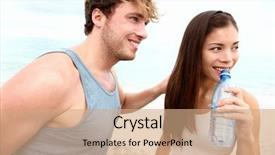  Presentation with asian fitness elderly - Presentation enhanced with taking a break drinking water background and a coral colored foreground