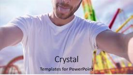  Presentation with amusement park - Cool new PPT layouts with taking a selfie against fairground backdrop and a  colored foreground