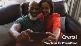  Presentation with senior couple - Cool new PPT layouts with taking a selfie with mobile backdrop and a tawny brown colored foreground