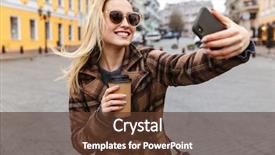  Presentation with takeaway coffee - Beautiful slide set featuring taking a selfie with mobile backdrop and a tawny brown colored foreground