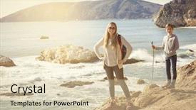  Presentation with family - Beautiful PPT theme featuring taking an afternoon hike along backdrop and a  colored foreground