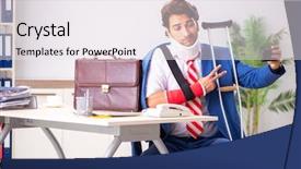  Presentation with employee working in industry - Presentation theme having taking care business - injured employee working background and a sky blue colored foreground