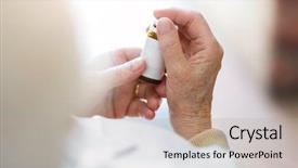  Presentation with senior care - Colorful PPT theme enhanced with taking care business - senior woman about to take backdrop and a coral colored foreground