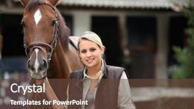  Presentation with horse - Slide deck featuring taking care of her horse background and a tawny brown colored foreground