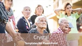  Presentation with senior care - Amazing PPT theme having taking-care-of-senior-people backdrop and a coral colored foreground