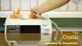  Presentation with cabinet - PPT theme featuring taking chances - doctor hand takes electroshock probes background and a tawny brown colored foreground