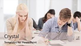  Presentation with education technology - PPT theme featuring taking college test - education technology and internet concept background and a  colored foreground