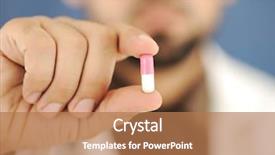  Presentation with solution - Presentation theme having taking drugs - doctor holding a pill solution background and a coral colored foreground