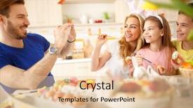  Presentation with family photo - PPT theme with taking family photo on cell background and a  colored foreground