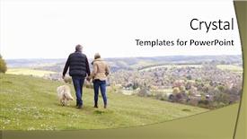  Presentation with rear view of bodyguard - Audience pleasing slides consisting of taking golden retriever for walk backdrop and a white colored foreground