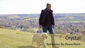  Presentation with golden revetment wall putty high - PPT theme enhanced with taking golden retriever for walk background and a coral colored foreground