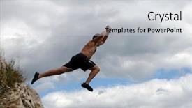  Presentation with take - Slides consisting of dare to take off a young man jumps from a cliff into the sea background and a light gray colored foreground