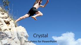  Presentation with risk - Audience pleasing presentation consisting of taking leap - ready to take the risk backdrop and a light blue colored foreground