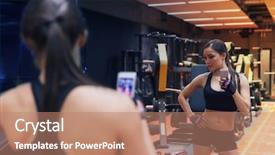  Presentation with business technology concepts digital lifestyle - PPT theme having taking mirror selfie in gym background and a coral colored foreground
