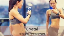  Presentation with business technology concepts digital lifestyle - Slide deck with taking mirror selfie in gym background and a coral colored foreground