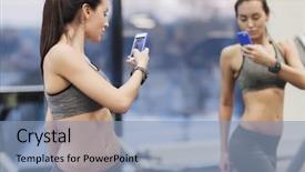  Presentation with business technology concepts digital lifestyle - PPT theme having taking mirror selfie in gym background and a light blue colored foreground
