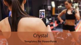  Presentation with business technology concepts digital lifestyle - PPT theme having taking mirror selfie in gym background and a red colored foreground