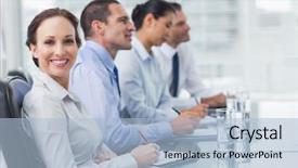  Presentation with smiling kids at summer camp - Beautiful slide set featuring taking notes - businesswoman in bright office smiling backdrop and a light blue colored foreground