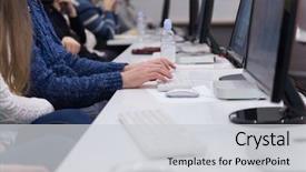  Presentation with computer workshop - Amazing PPT theme having taking notes on laptop computer backdrop and a light gray colored foreground