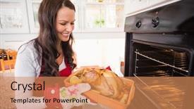  Presentation with turkey - Beautiful PPT theme featuring taking out her roast turkey backdrop and a coral colored foreground