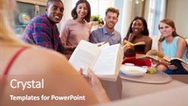  Presentation with club - Colorful presentation theme enhanced with taking part in book club backdrop and a coral colored foreground