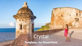  Presentation with phone tower - PPT theme with ruins of watch tower background and a coral colored foreground