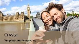  Presentation with tourist - Beautiful theme featuring taking photo near big ben backdrop and a coral colored foreground