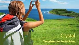  Presentation with backpack - Presentation theme featuring taking photo of a great background and a tawny brown colored foreground