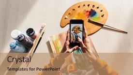  Presentation with artwork - Theme featuring taking picture of her artwork background and a  colored foreground