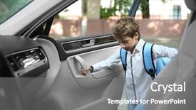  Presentation with pupil - Amazing PPT theme having taking pupil after school boy backdrop and a gray colored foreground