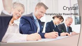  Presentation with employee training - Audience pleasing slides consisting of taking qualification test in assessment backdrop and a lemonade colored foreground