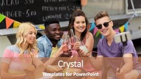  Presentation with food truck - Amazing theme having leisure technology and people concept backdrop and a coral colored foreground