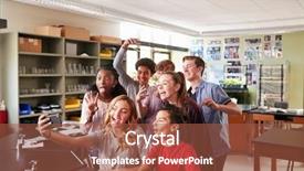  Presentation with high school students - PPT theme featuring taking selfie in biology classroom background and a red colored foreground