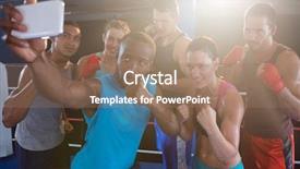  Presentation with boxers - PPT theme having taking selfie in fighting stance background and a  colored foreground