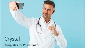  Presentation with medical - Slide deck having taking selfie on cell phone background and a  colored foreground