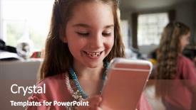  Presentation with hipster girl playing tetris game - PPT theme with taking selfie on mobile phone background and a  colored foreground