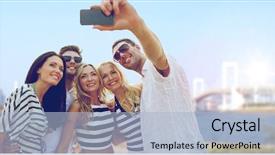  Presentation with japan travel - Audience pleasing slide deck consisting of taking selfie over rainbow backdrop and a light blue colored foreground