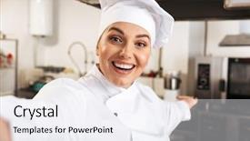  Presentation with arabian woman wearing hijab muslim - Slide set consisting of taking selfie photo in kitchen background and a white colored foreground