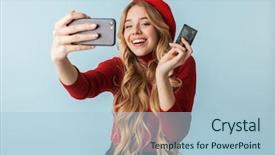  Presentation with car accident cell phone - Theme with taking selfie photo on cell background and a light blue colored foreground